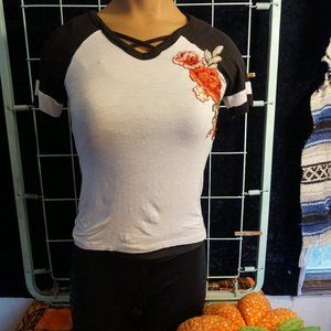 embroidered rose crop top